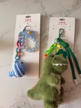 Cara Green Plush Dinosaur and Blue Fish Keychain Charm